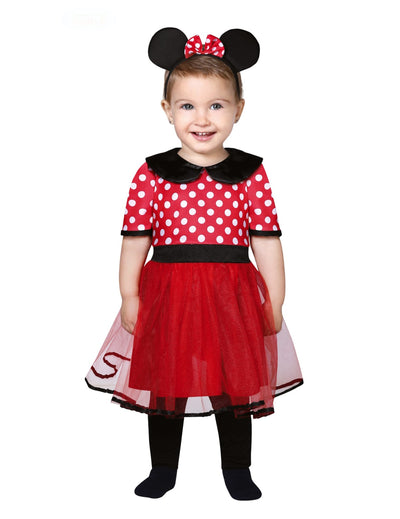 Déguisement petite souris pour bébé rouge à pois blancs avec serre-tête