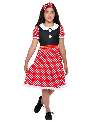 Déguisement de petite souris pour fille rouge à pois blancs avec serre-tête