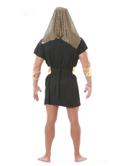Vue de dos du déguisement de pharaon pour homme noir et doré