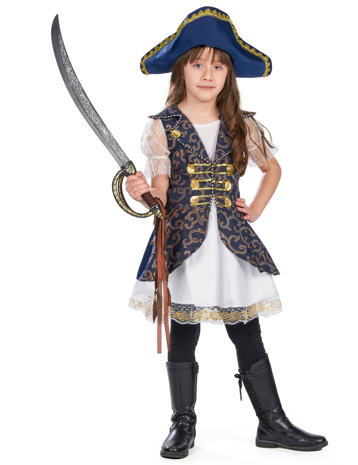Elölnézet kalóz jelmez lányoknak karddal
