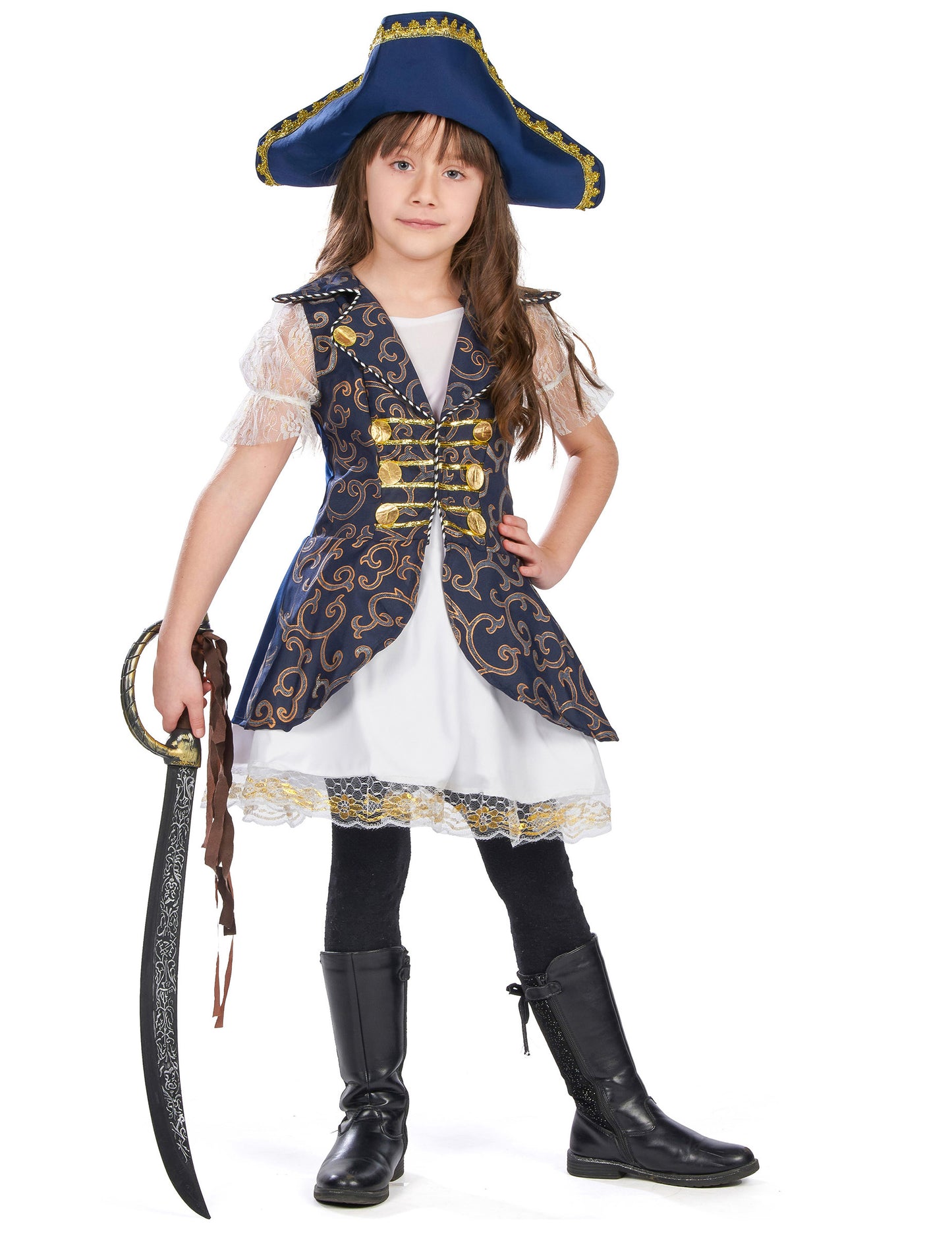 Elölnézet kalóz jelmez lányoknak karddal