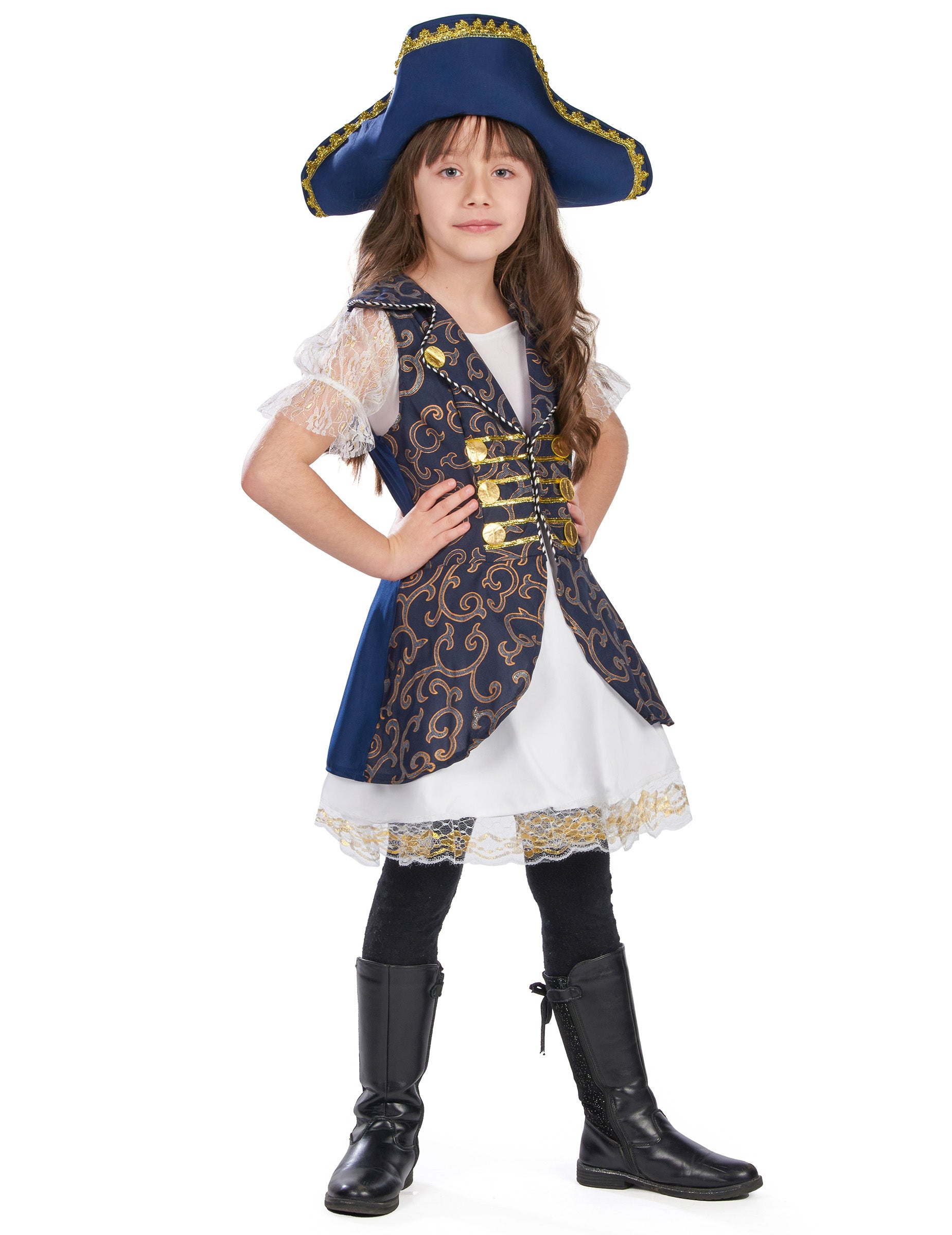 Elölnézet, kezek a csípőn kalóz jelmez lányoknak