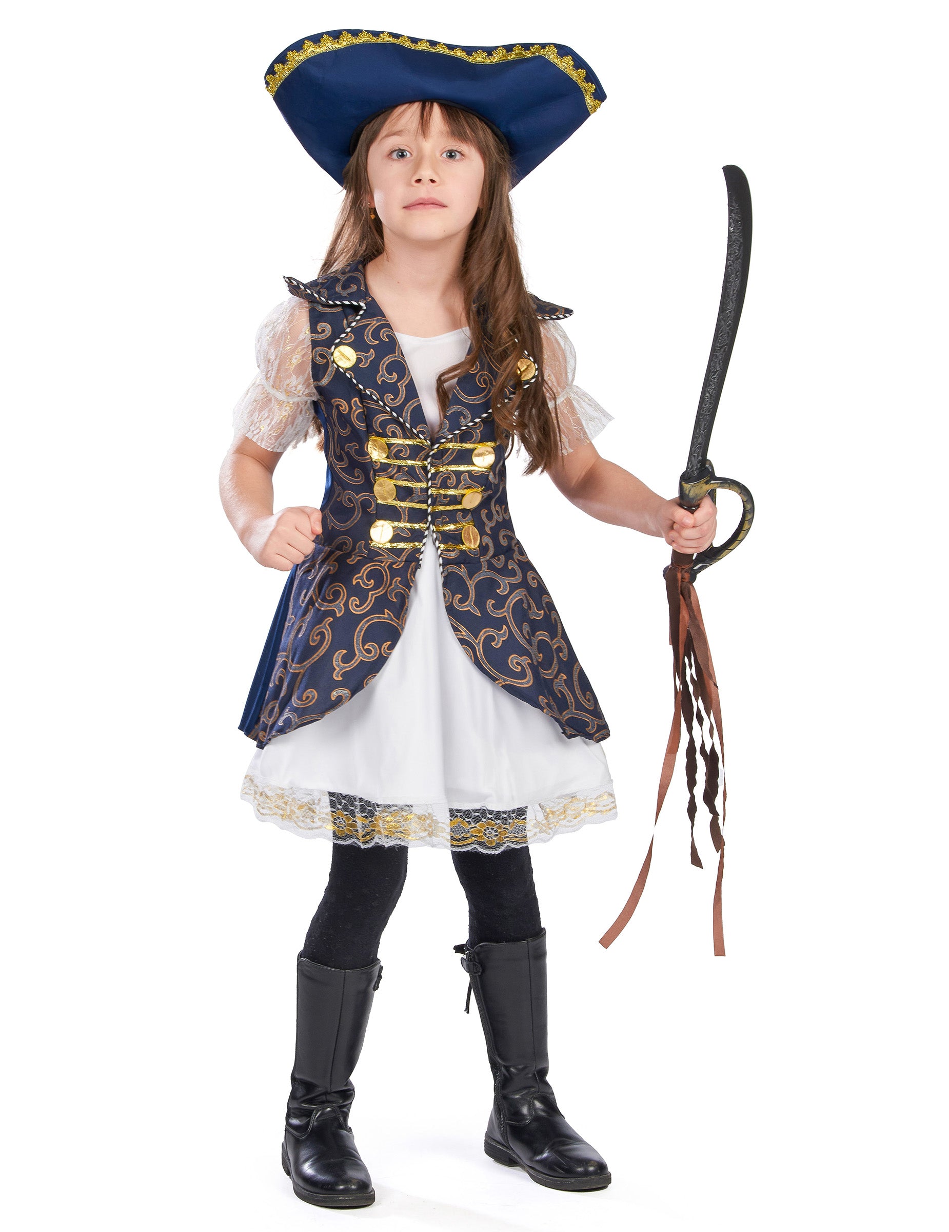 Elölnézet kalóz jelmez lányoknak karddal