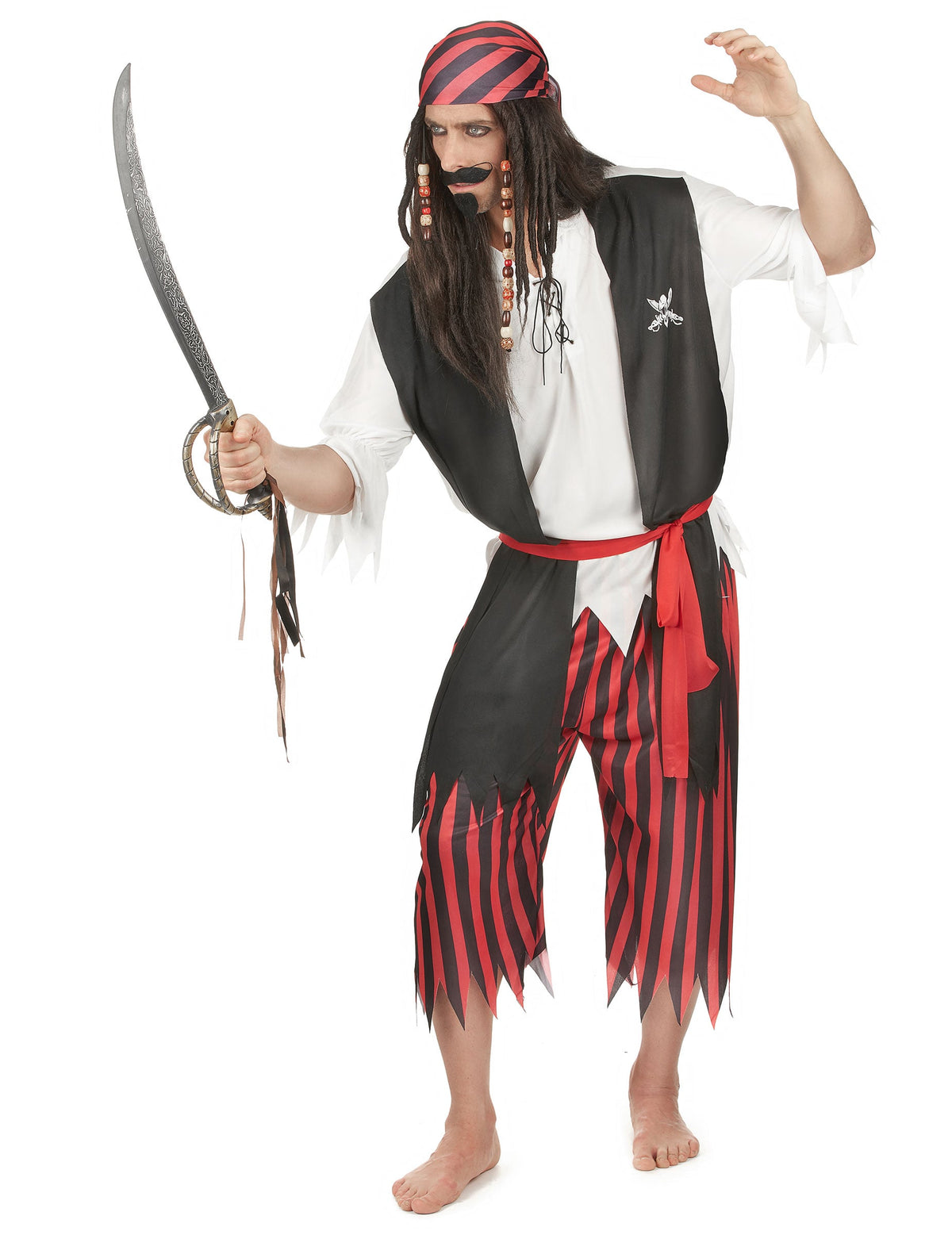 Sabre factice tenu avec le déguisement pirate corsaire pour homme