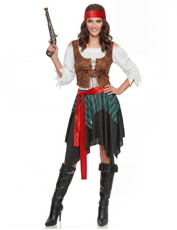 Nő csíkos kalóz álruhás