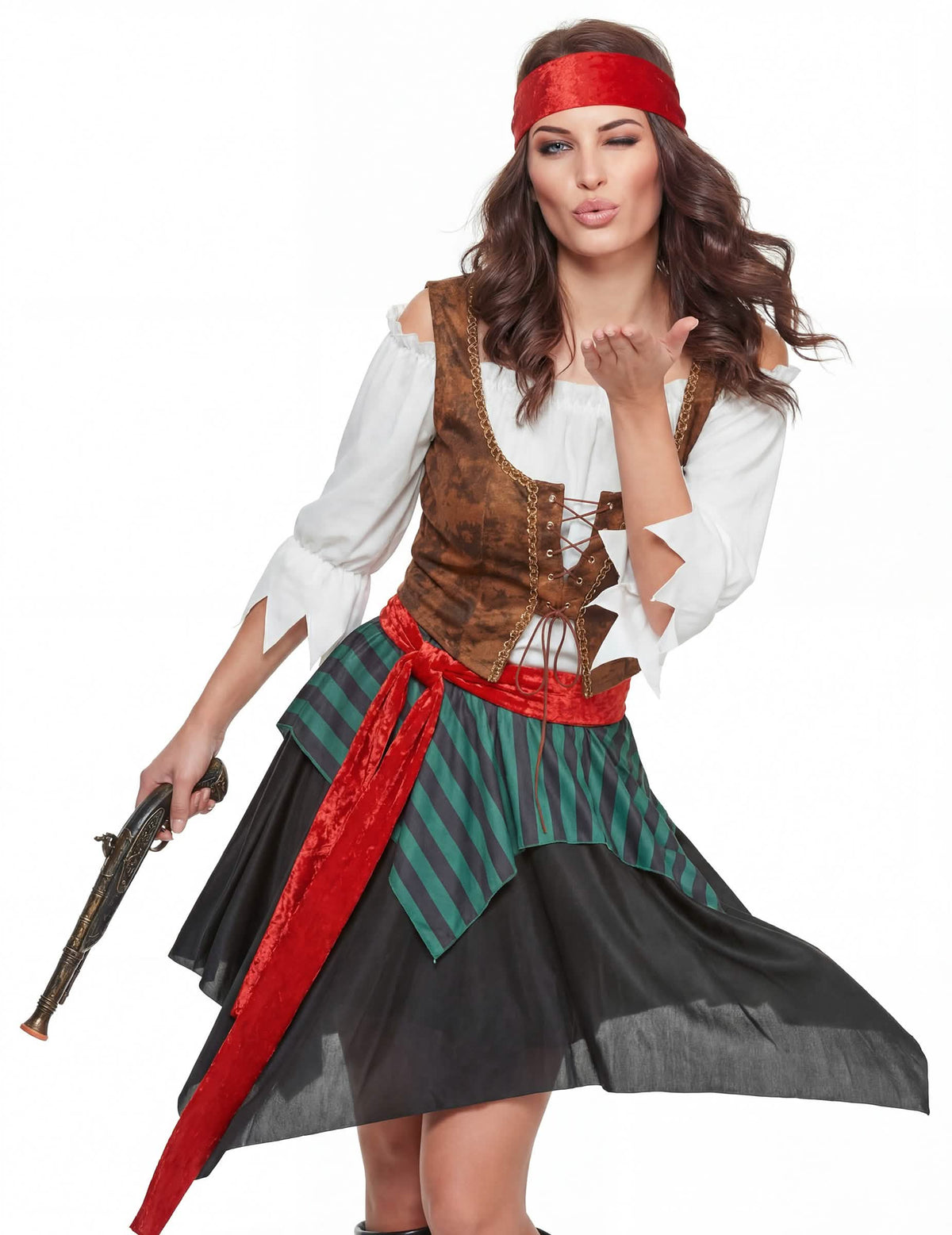 Nő csíkos kalóz álruhás