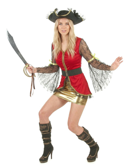 Piros és arany kalóz jelmez nő