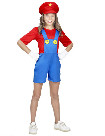 Piros rövidnadrágos lány vízvezetékszerelő jelmez 