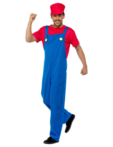 Férfi piros vízvezeték -szerelő jelmez