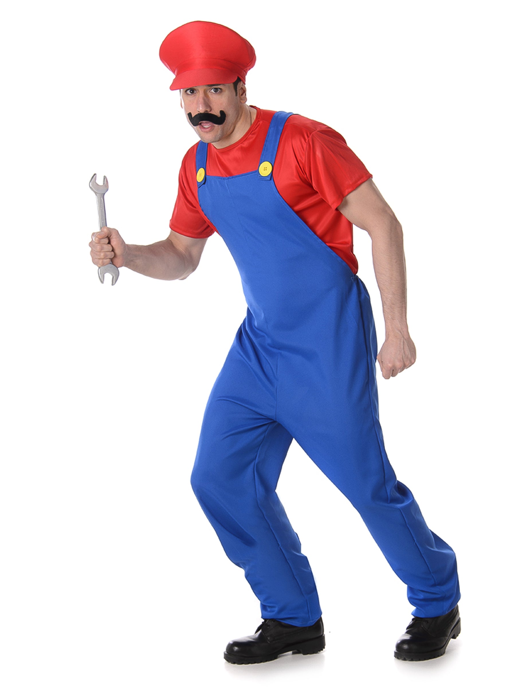 Vue en mouvement du déguisement de plombier pour homme