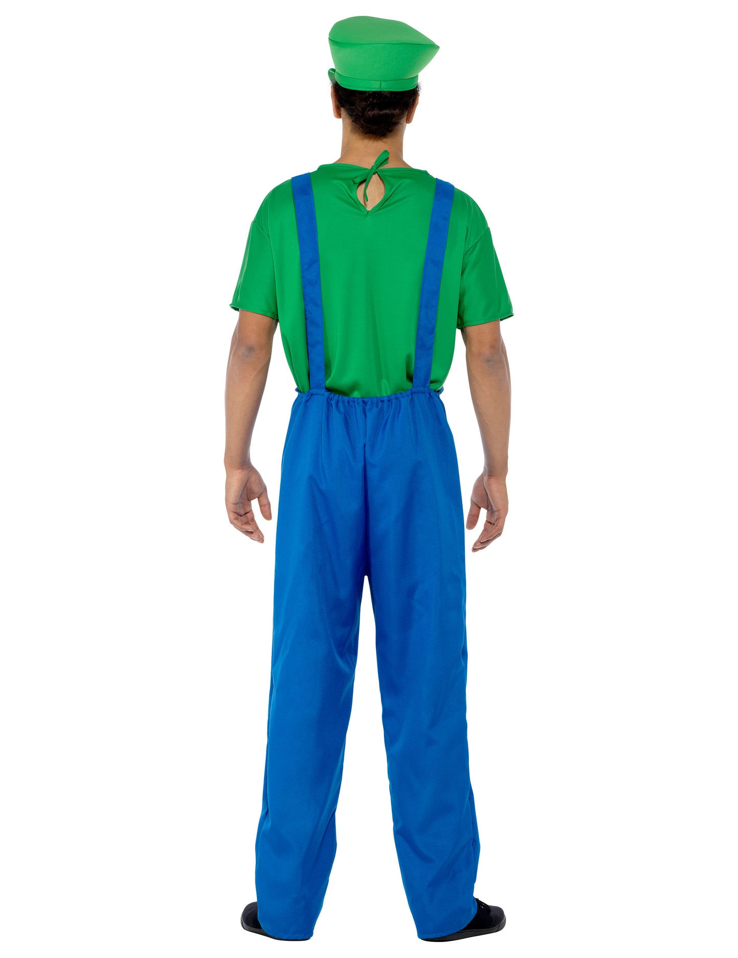 Vue de dos du déguisement de plombier vert pour homme