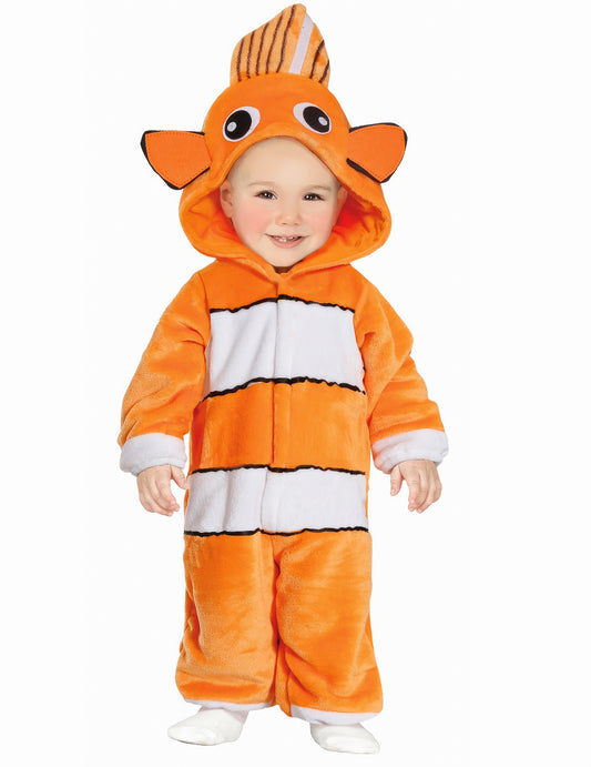 Déguisement poisson clown pour bébé orange et blanc à rayures