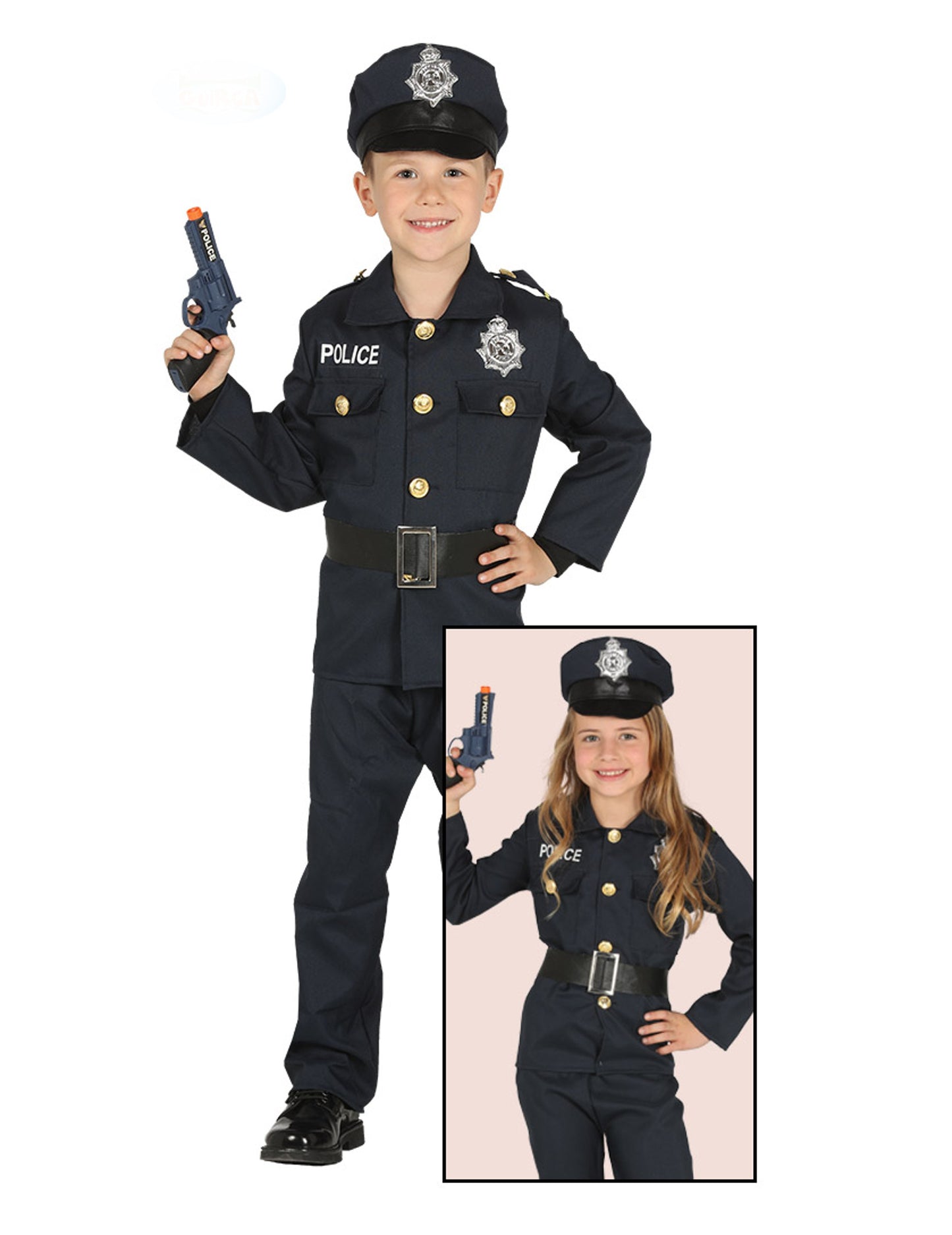 Déguisement de policier pour enfant bleu marine avec casquette et ceinture