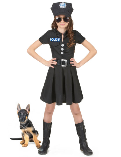 Déguisement de policière pour fille avec robe noire et casquette