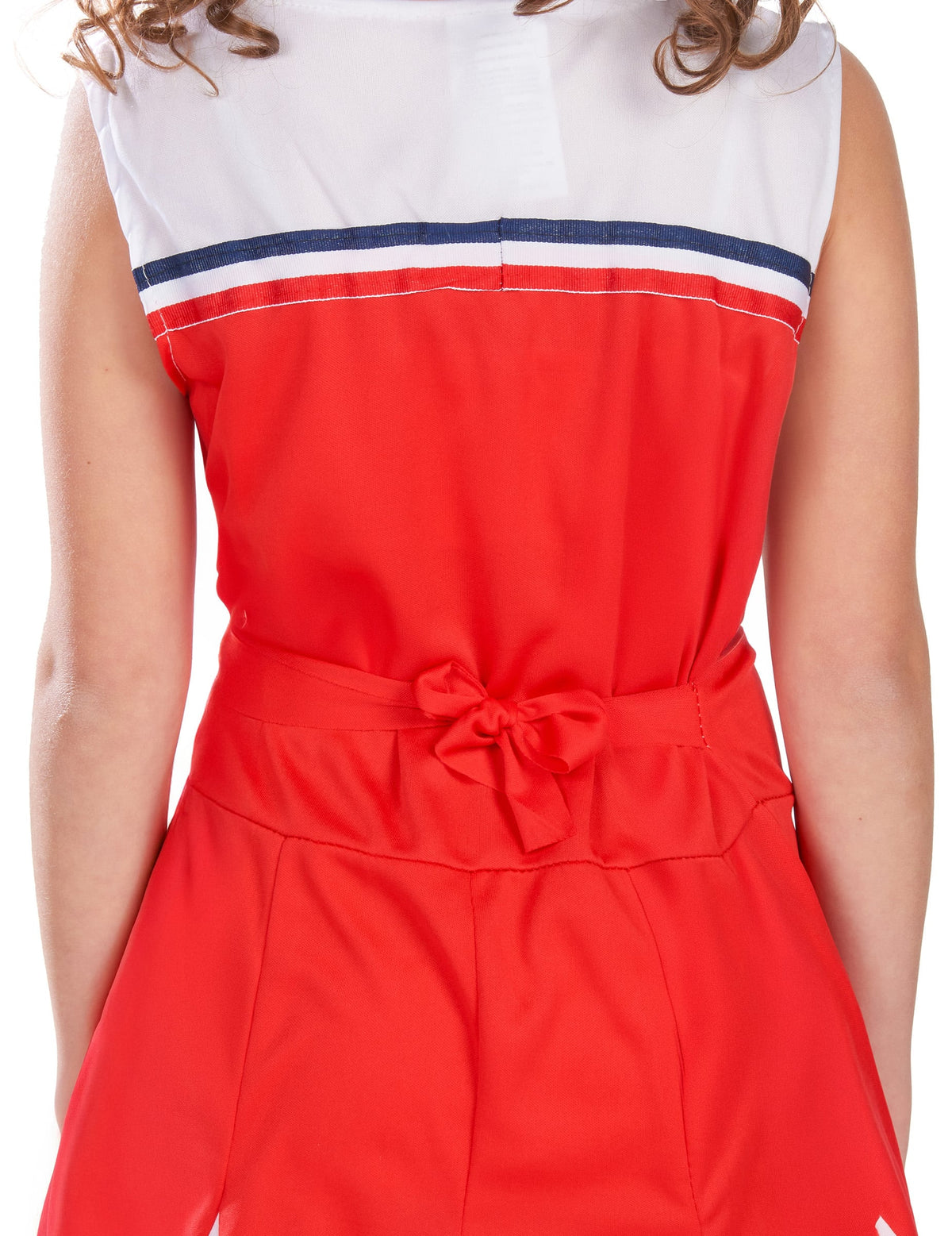 Détail du ruban à nouer au dos du déguisement pompom girl USA