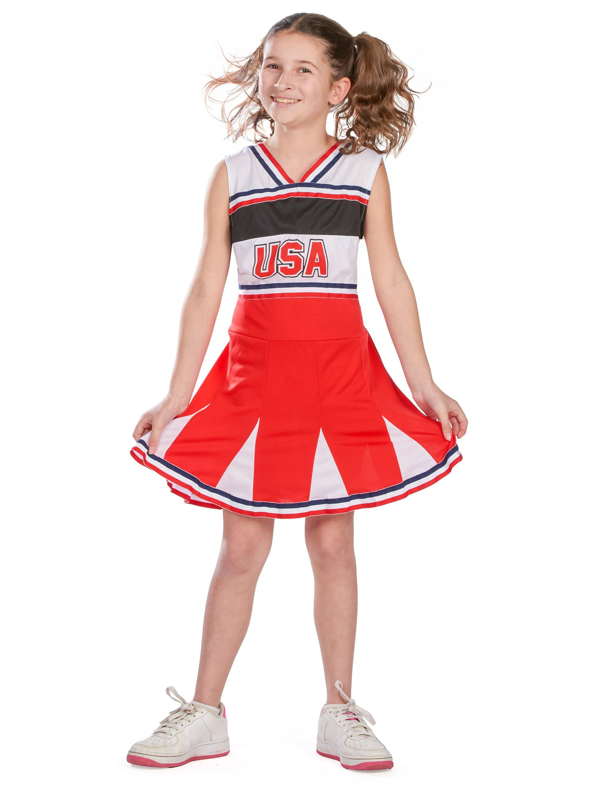 Vue de face du déguisement pompom girl USA