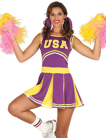 Pompom lány USA Violet és sárga nő jelmez
