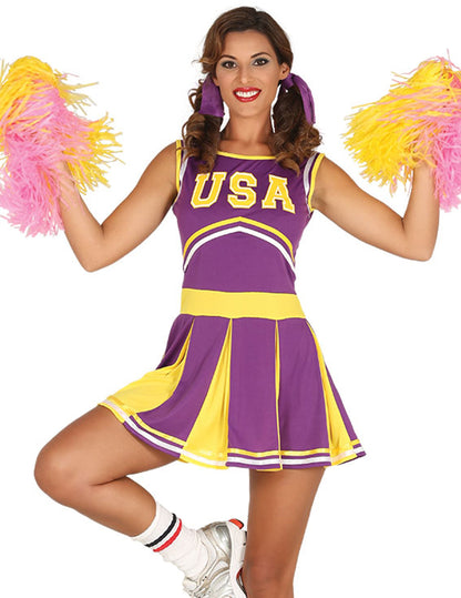 Pompom lány USA Violet és sárga nő jelmez