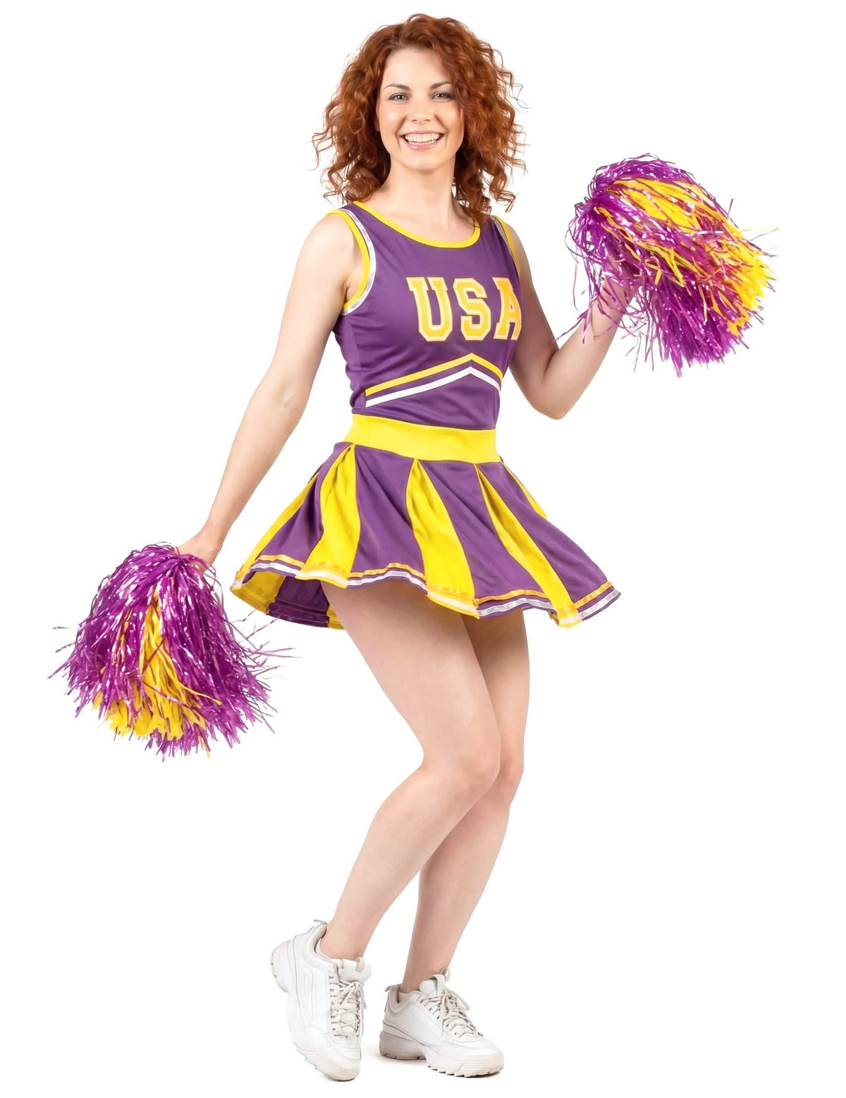 Pompom lány USA Violet és sárga nő jelmez