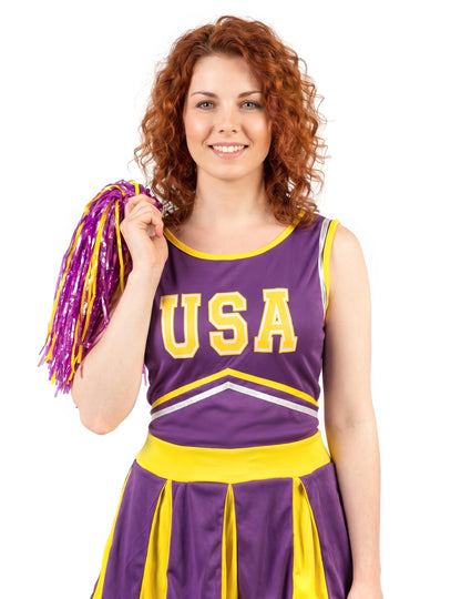 Déguisement pompom girl USA violet et jaune femme