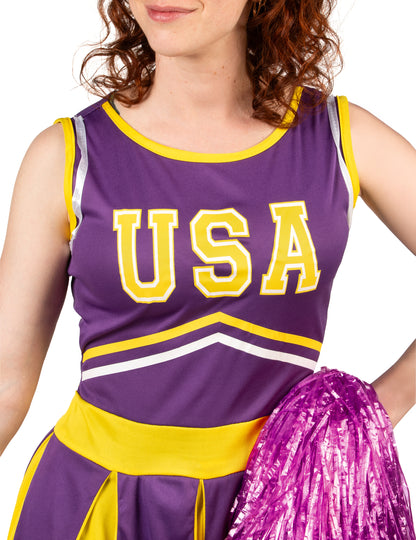 Pompom lány USA Violet és sárga nő jelmez