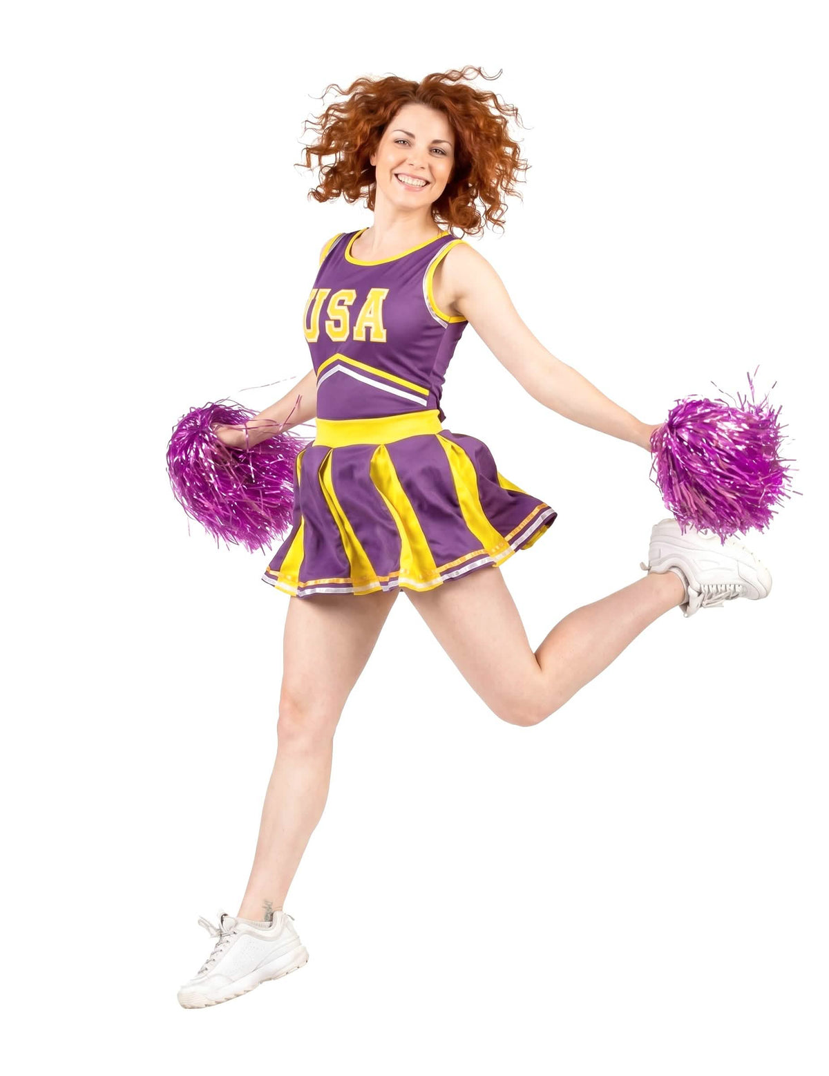 Pompom lány USA Violet és sárga nő jelmez