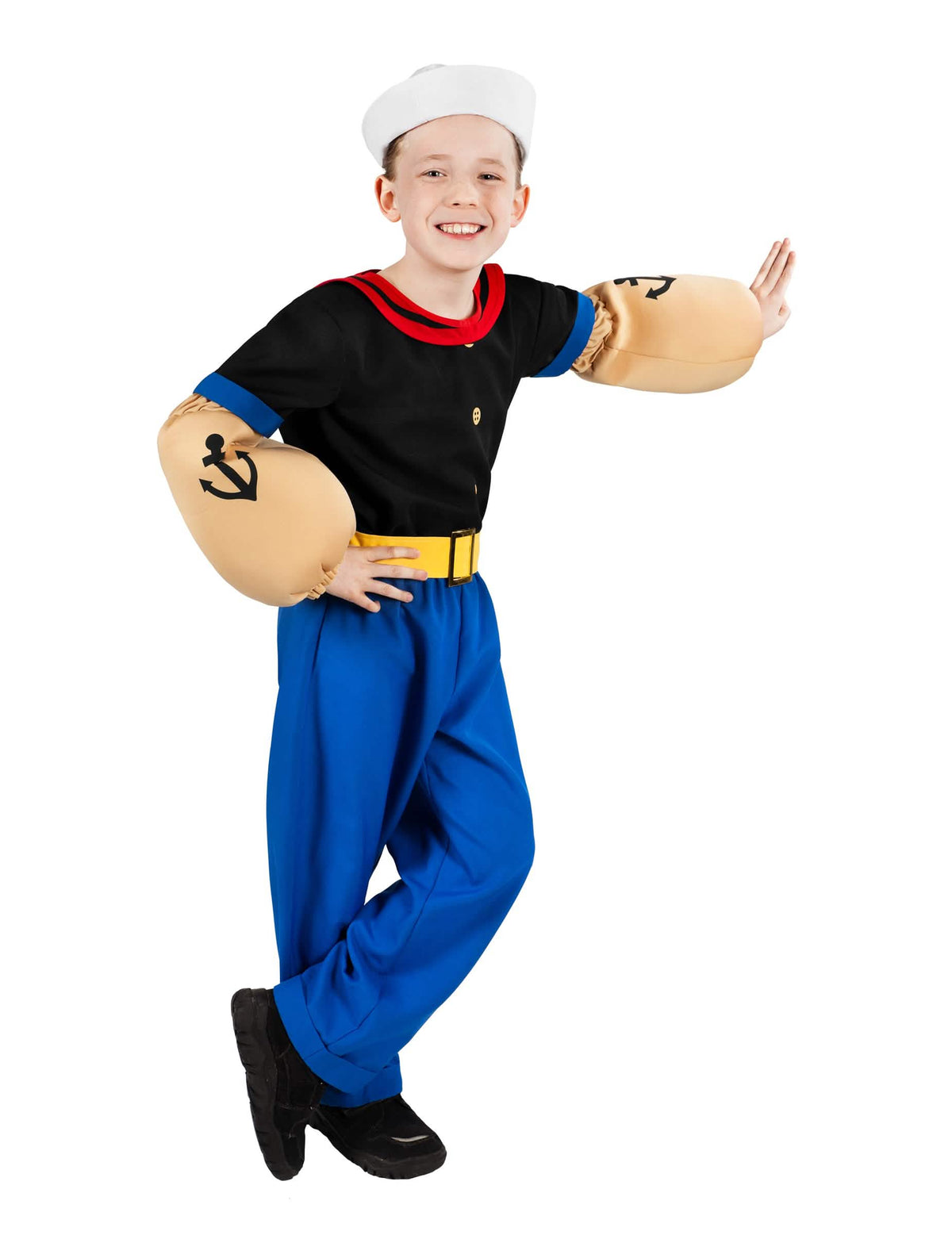 Popeye™ gyermek jelmez kék és fekete, párnázott izmos karokkal