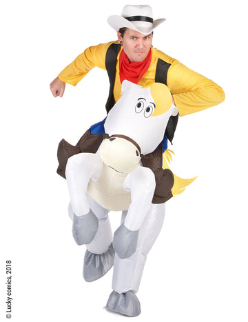 Déguisement Porte-moi Jolly Jumper Lucky Luke pour adulte jaune et blanc gonflable