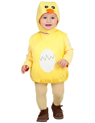 Déguisement de poussin pour bébé jaune avec motif œuf blanc et cagoule