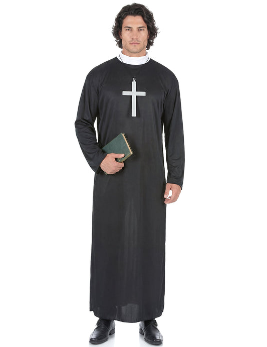 Déguisement de prêtre pour homme noir avec croix et col blanc