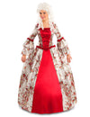 Déguisement de princesse baroque fleurie pour femme rouge et blanc à motifs fleurs