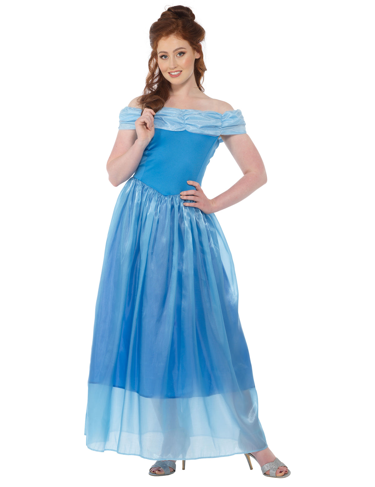 Déguisement princesse de minuit pour femme bleu clair satiné