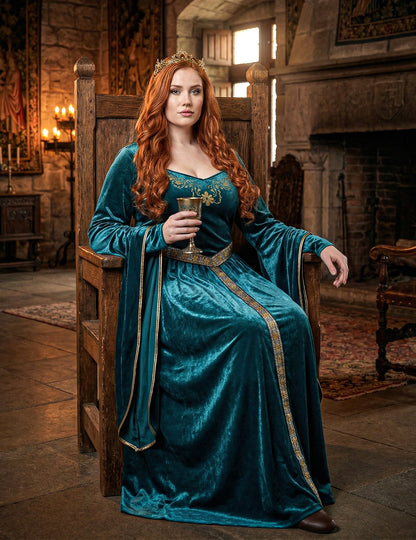 Vue assise du déguisement de princesse médiévale