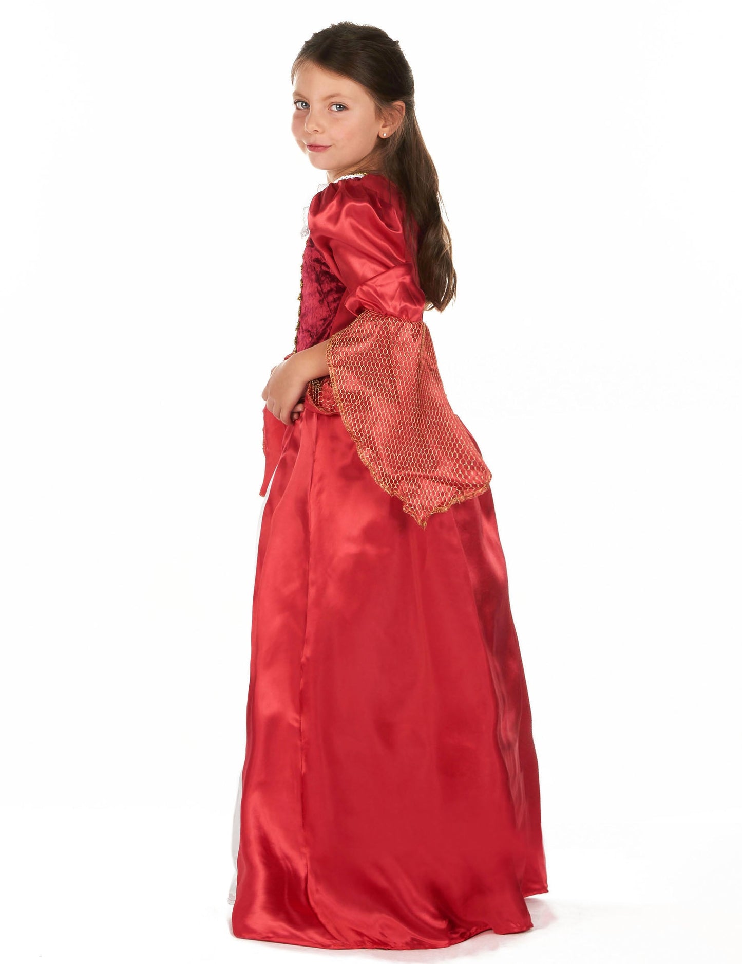 Déguisement de princesse médiévale effet satiné pour fille rouge et doré