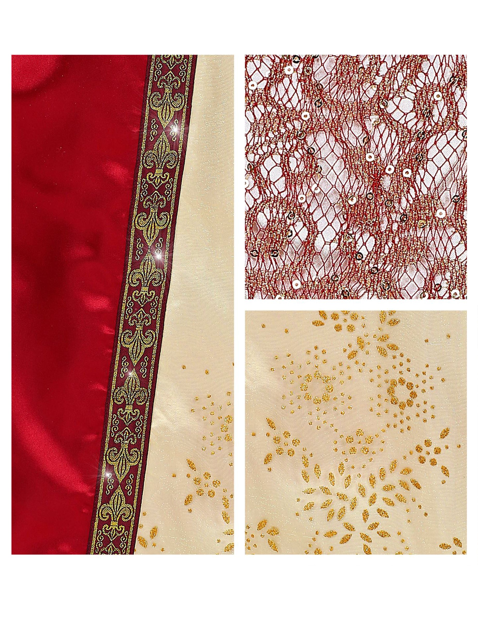 Détails des tissus et broderies du déguisement princesse médiévale royale