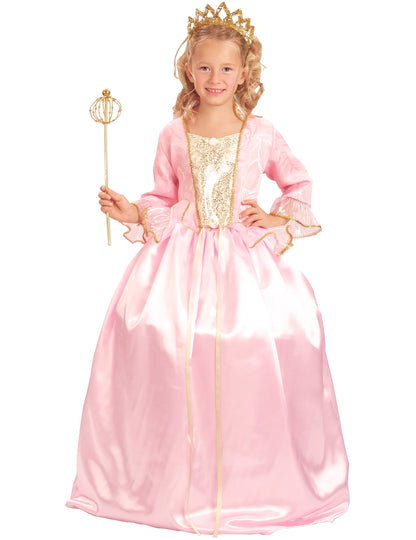 Déguisement Princesse luxe pour fille rose avec bustier et accessoires dorés