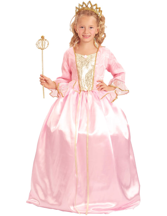 Déguisement Princesse luxe pour fille rose avec bustier et accessoires dorés