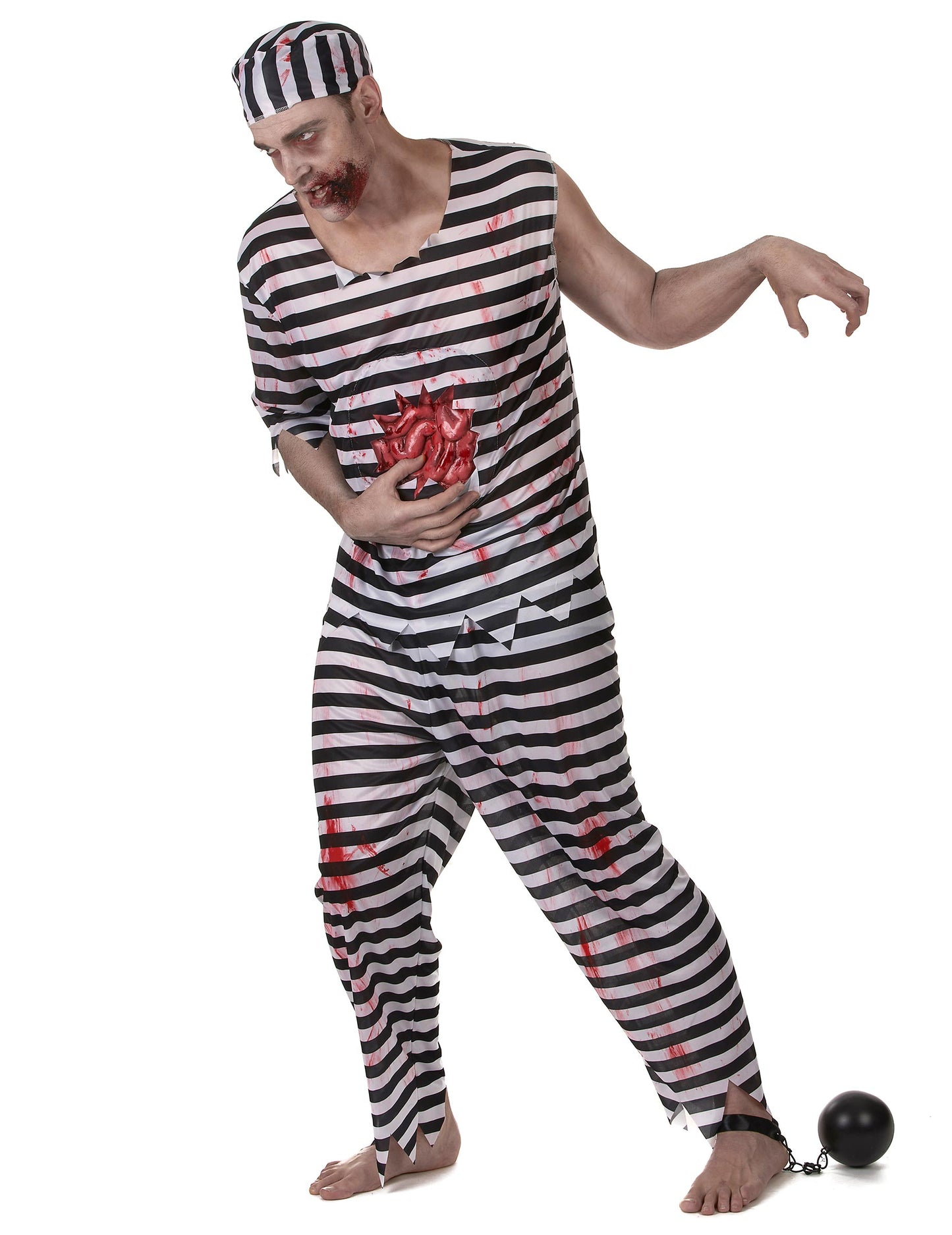 Détail des entrailles apparentes du déguisement prisonnier zombie effrayant pour homme