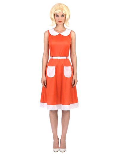 Déguisement Rétro Vintage 50's 60's pour femme orange et blanc