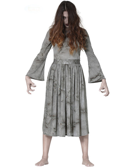 Déguisement de revenante terrifiante pour femme gris effet sale