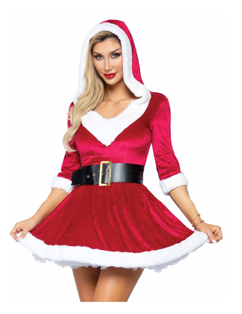 Vue de face du déguisement robe courte Noël pour femme