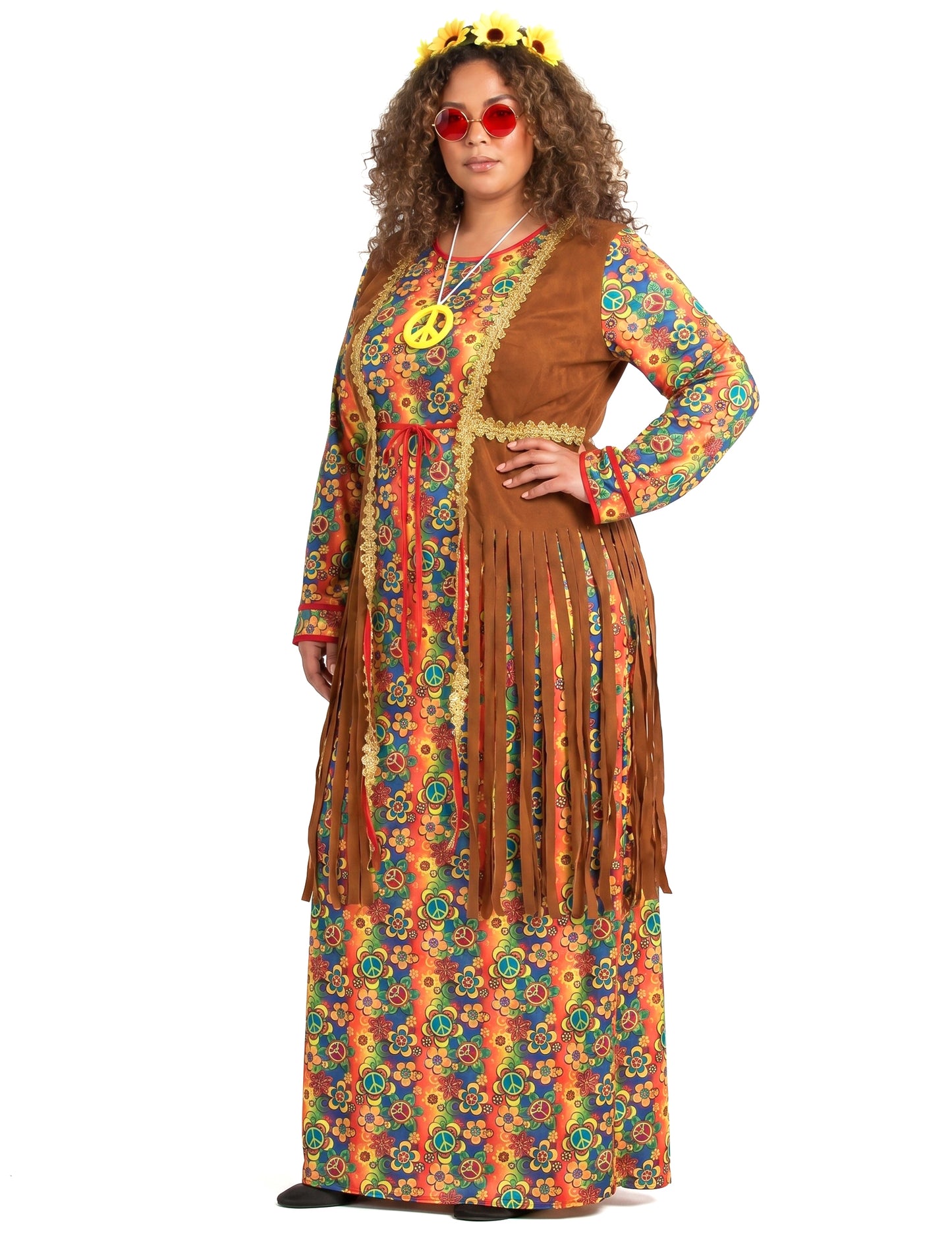 Déguisement robe longue hippie à franges grande taille femme