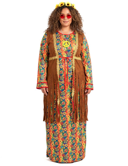 Déguisement robe longue hippie à franges grande taille femme