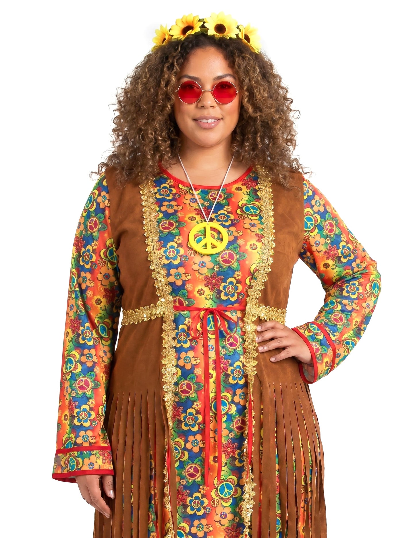 Déguisement robe longue hippie à franges grande taille femme