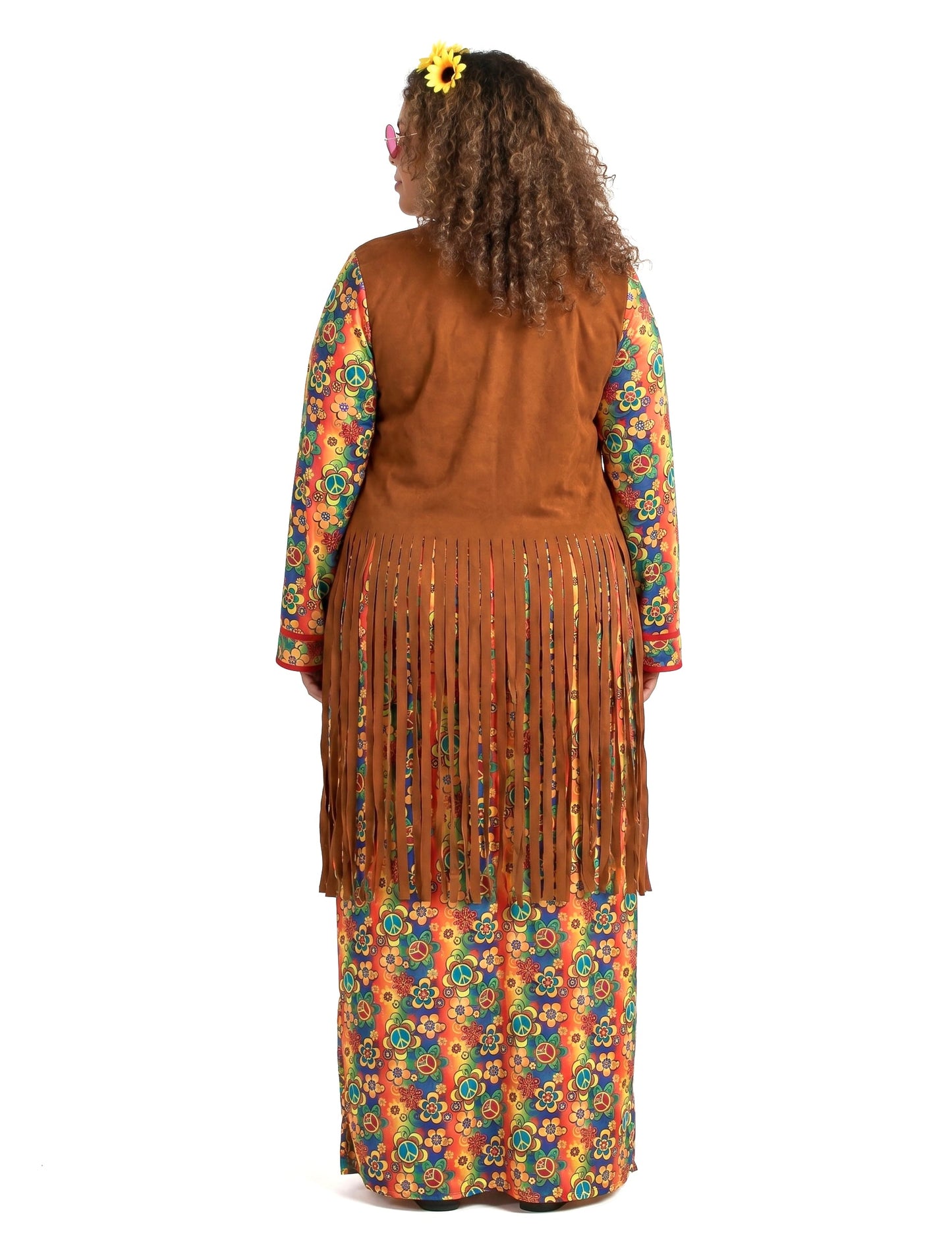Déguisement robe longue hippie à franges grande taille femme