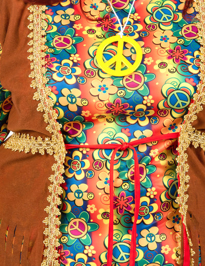 Déguisement robe longue hippie à franges grande taille femme