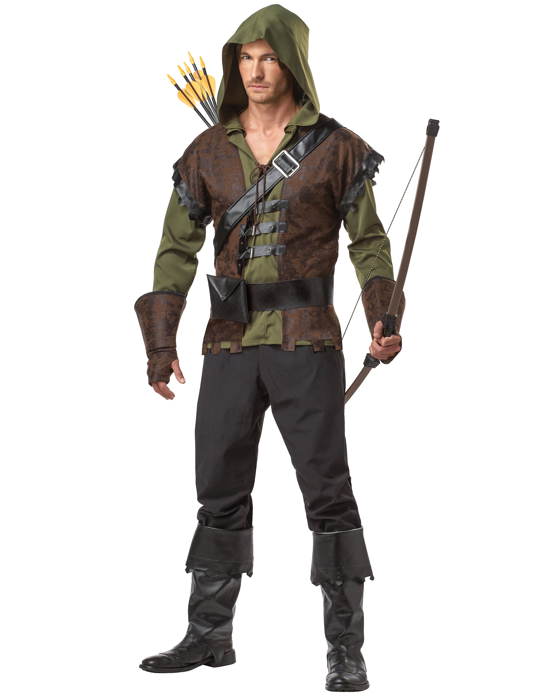 Déguisement Robin des Bois pour homme vert et marron avec capuche