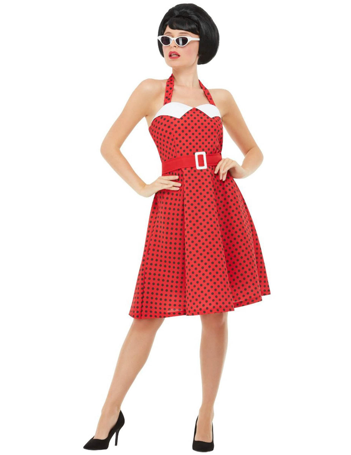 Rockabilly 50-es évek női jelmez piros fekete pöttyökkel