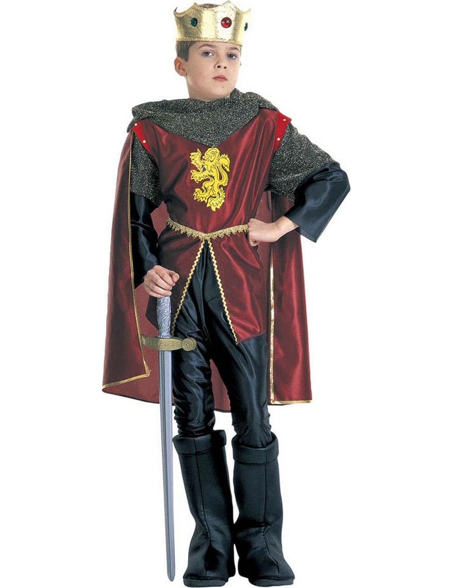 Déguisement de roi chevalier pour garçon rouge et or avec couronne