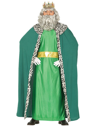 Déguisement de roi mage pour adulte vert avec cape et couronne dorée